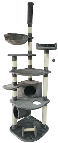 Dehner Lieblinge Kratzbaum Tabby, Katzenbaum komfortabel/abwechslungsreich, Kletterbaum für Katzen, ca. 60 x 245-270 x 60 cm, Sisal/MDF/Polyester, grau