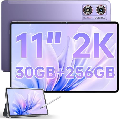 OUKITEL OT8 Tablet Android 14-8800mAh/18W Tablet con Lapiz, 30GB RAM+256GB ROM, 13MP+8MP Cámara, 2-Altavoces Tablets con Funda, GMS, Widevine L1, 5G WiFi, GPS, OTG, Dual SIM 4G - Violeta