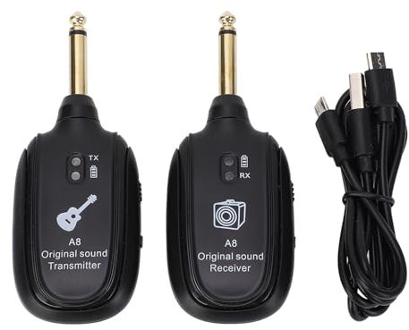 Système de Guitare, Portée de 20 M, 4 Appareils à Latence Ultra Faible Compatible avec les Instruments électriques, Batterie Rechargeable, émetteur Récepteur UHF pour Guitares