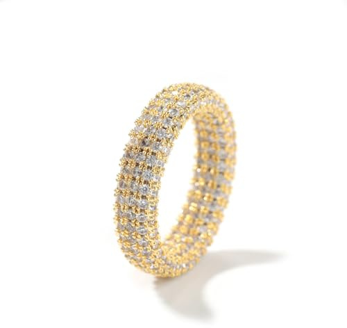 ZqlDDayUP Mode Iced Out Ring Pinky Ringe 18K Gold plattiert Verlobung Versprechen Hochzeit Eternity Ring Voll Iced Out Diamant Hochzeit Verlobungsring Ring für Männer Frauen