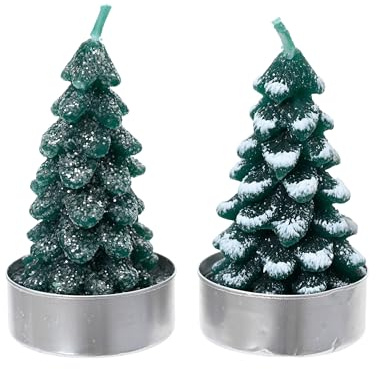Teelichter Kerzen Paraffin 7cm Tannenbaum Form 4er Set 1 Stück Sortiert - Adventskerzen für den Adventskranz - Tischkerzen Dekokerzen - Tischdeko & Weihnachtsdeko - Grün