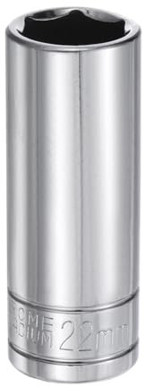 sourcing map 6-Point Socket 1/2 Drive 22mm Metric 3.1 Length 45# Steel Deep Sockets Full Polishing Chrome Sockets for Car Repair Mechanical Maintenance Home Use
