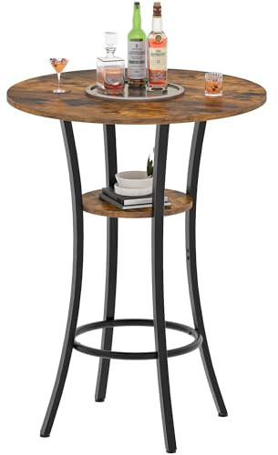 CHOEZON Stehtisch, Bartisch 2 Ebenen, runder Esstisch, Gartentisch, Bistrotisch Outdoor, hoher Kleiner Cocktailtisch, für Küche, Wohnzimmer, Konferenzraum, Bar, rustikalbraun-schwarz DTBT03BF