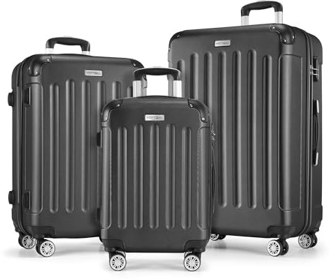 MERISH Reisekoffer Koffer Kofferset Trolleys Zwillingsrollen 3tlg. Hartschale in 9 Farben (Anthrazit, Set)