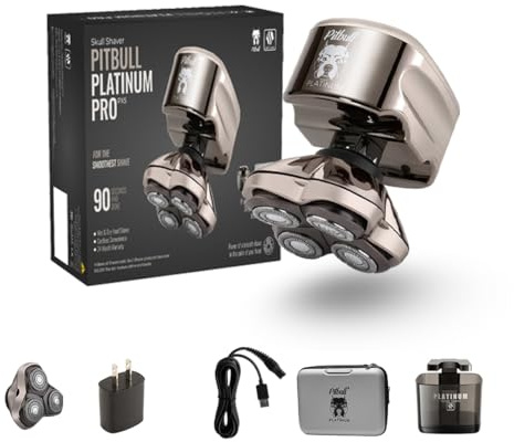 Skull Shaver Pitbull Platinum Pro PX5 - Elektrorasierer für Herren - Kabellos, Wiederaufladbar, Nass & Trocken, Ergonomisch für Glatzen - Mit Rinse Stand & Reiseetui - Mit Zusatzklinge