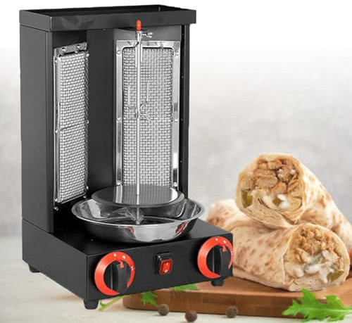 KLYDBMYT Machine à Shawarma | Machine à Griller pour Doner Kebab Gyro Rotisserie | Machine à Griller Verticale au gaz Propane Shawarma avec 2 brûleurs, noir-110 V