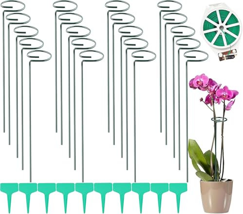 Soporte para plantas de 40 cm, 20 unidades, soporte para plantas, soporte para arbustos, soporte para plantas de acero con anillo de flores para flores, lirios, peonías, rosas, tomates