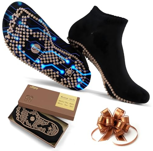 Olligey Fußreflexzonen Socken, AkupressurSocken mit Reflexzonen Massage für Frauen und Männer Massagesocken mit Druckpunkten für Gestresste Mütter und Senioren Größe 42-43