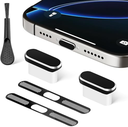 Yamobi 5 teiliges USB C Staubschutz Set,Ladebuchse Schutz USB C Schutz mit Metall Lautsprecherabdeckung,Staubschutz USB C für iPhone 15/16 Series