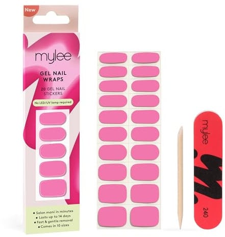 Mylee Gel Nail Wraps [Pink Paradise] – 10 Pre-Cured Gel Stickers for Instant Mani – No Lamp Needed, Chip-Resistant, Glossy Finish, Lasts Up to 14 Days – Easy to Apply, Vegan & Cruelty-Free