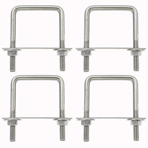 duoyif Boulons en U Carré 60 mm x 90 mm 4 Pcs U-Bolts M8, Diamètre intérieur 60 mm, U-Boulon en 304 Acier Inoxydable avec Écrou Cadre et Rondelle, Boulons de Serrage pour Fixation Tuyaus (M8-60x90mm)