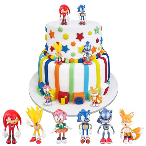 6 Pack Sonnic Cake Topper, Mini Cartoon Figures Set, Vibrant The Hedgehog Cake Decorations, Kids Birthday Party Supplies, Cartoon Cake Toppers for Decorating, Reusable Party Decor