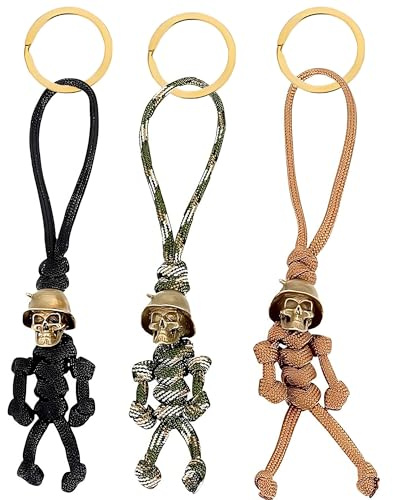 CHENNAN 3 Stück Totenkopf-Schlüsselanhänger Skelett Anhänger Skelett Design Schlüsselanhänger Geflochtenes Seil Charms Vielseitig Für Schlüssel, Handtaschen, Rucksack Dekoration, 3 Farben (A)