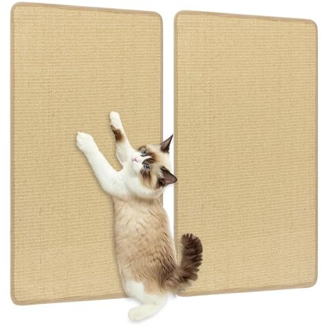 COSTWAY 2 er Kratzbrett Wand, Kratzmatte Katze, 80 x 50 cm, Sisal Katzenteppich selbstklebend, Sisalmatte für Teppich, Stoff, Sofa und Couch, Kratzpad Katzenkratzbretter, Natur