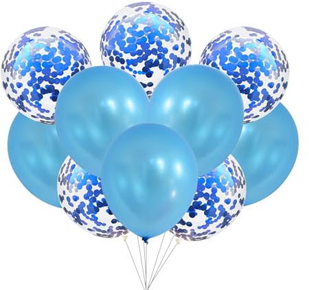Gleemix 10 Stück Luftballons Blau, 12 inch Konfetti Helium Ballons Blau, Blaue Latex Ballons, Blaue Luftballons Konfetti Deko für Geburtstagdeko Taufe Junge Mädchen Kindergeburtstag Babyparty Hochzeit