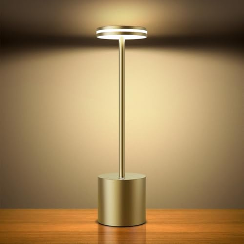 Hapfish LED Tischlampe Akku, 5000mAh Touch Tischleuchte Dimmbar Bronze | Tischlampen Batteriebetrieben Aufladbar, Aluminium, 3 Farbtemperatur, für Outdoor Nachttisch Esstisch Schreibtisch