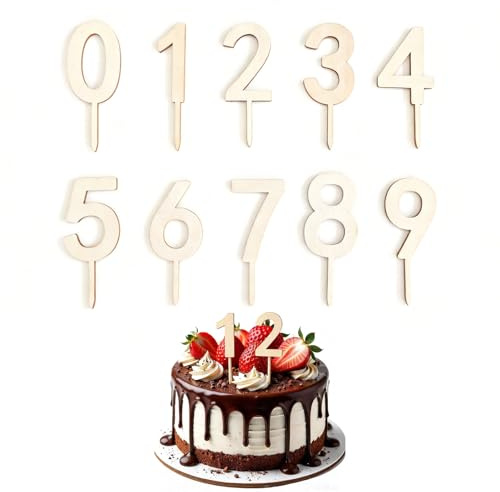 10 Stück Tortendeko Zahlen, Holzzahlen 0-9, Geburtstag Kuchen Deko, Topp Die Torte Dekoration Wiederverwendbar, Geeignet Für Alle Altersgruppen, Für Partys, Geburtstage, Hochzeiten, Jubiläume