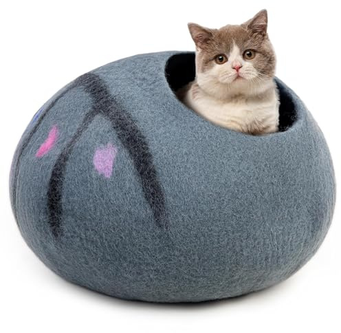 Woolygon Premium Filz Katzenhöhle Bett - Wolle Kitty Betten Handgefertigtes Kätzchenhöhlen Bett für Indoor-Katzen - Hergestellt aus 100% umweltfreundlicher Merinowolle, faltbares Katzenhaus mit