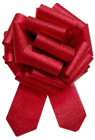 ARWIG Große Rote Schleife 30 cm, Weihnachtsbögen für Geschenkverpackung, Zugband-Schleife für Hochzeit, Auto, Körbe, Geschenke, Weihnachtsdeko, Tür, Mattrot