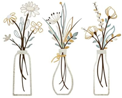 hocadon 3 piezas Decoración de Pared con Jarrón de Metal Adornos Pared | 35x15cm Escultura Moderna en Hierro para Salón, Balcón, Dormitorio, Oficina, Porche