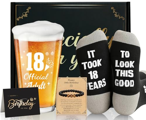 Rivasen 18th Birthday Gifts for Boys Personalised Beer Glass Set, Mens Gift Set for Him Funny Unusual Gift for Men Christmas Presents, Ideas Gifts for Son, Boyfriend, Brother, Friend