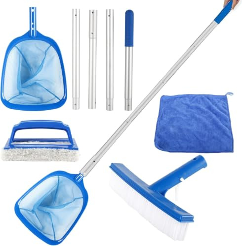 Eulihent Retino Piscina Maglia Finissima Kit Pulizia Piscina con Asta Telescopica Lunga 146 cm, Spazzola e Panni per Pulizia Piscina Foglie e Detriti per Piscina, Spa, Stagni