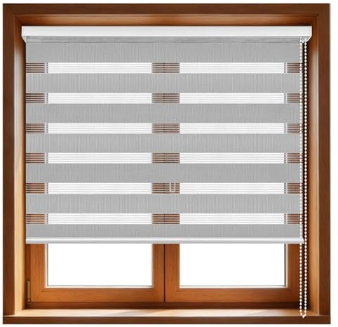 Zebra Rollo 94 x 120 cm Bohren Privatschutz Duo Rollos für Fenster Höhe Stufenlos Verstellbar für Fenster Und Türen, Dunkelgrau