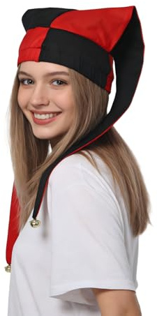 ANDHOM Narrenhut mit Glocken Harlekin Rautenmuster für Halloween Weihnachten Kostüm Zubehör
