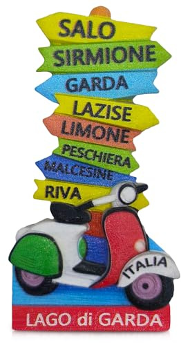 Lake Garda Italy Fridge Magnet – Lago di Garda Scooter Signpost Souvenir Magnet – Lake Garda Travel Refrigerator Magnet – Italian Holiday Keepsake Collectible