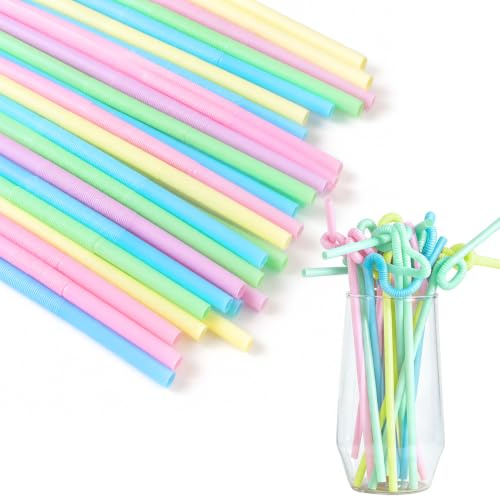 iJiGui 100 Pcs Plant-Based Reusable Straws, Bendy Colourful | Craft Straws, for Cocktail, Juice, Milkshake, Soda, Random Colors(Colored)
