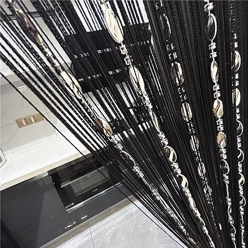 ave split 100cmX200cm Decorative Door String Curtain Beads Wall Panel Fringe Window Room Divider Blind for Wedding Coffee House Restaurant Parts Door Divider Beads Tassel Screen Decoration (black25)