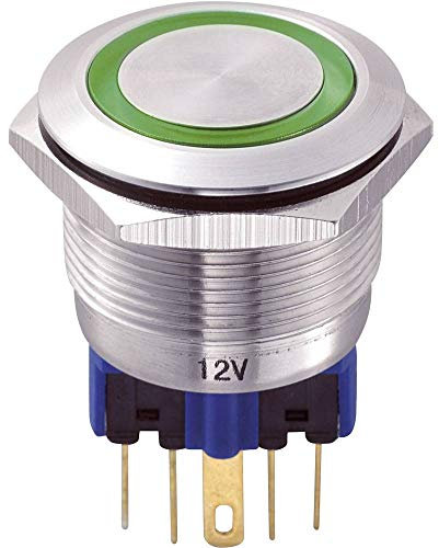 TRU COMPONENTS 701977 GQ22-11E/G/12V Vandalismusgeschützter Drucktaster 250 V/AC 5 A 1 x Ein/(Ein) tastend Grün IP65 1