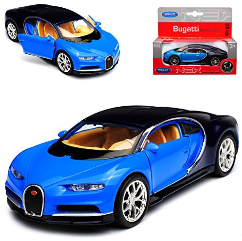 Welly Bugatti Chiron Coupe Blau Ab 2016 mit Rückzugsmotor ca 1/43 1/36-1/46 Modell Auto mit individiuellem Wunschkennzeichen