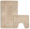 Velosso Non Slip Striped 2 Piece Bath Mat & Pedestal Mat Greek Key Plain Colours (Beige)