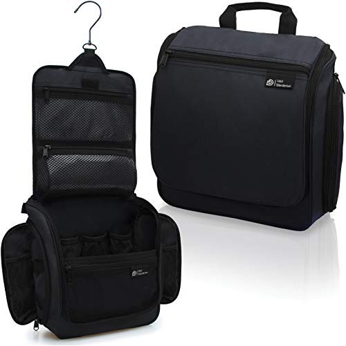 D&D - Kulturbeutel zum Aufhängen – Designer-Reise-Organizer für Make-up und Toilettenartikel für Damen und Herren – Hängekoffer für Kosmetik und Toilettenzubehör mit drehbarem Metallhaken, Schwarz
