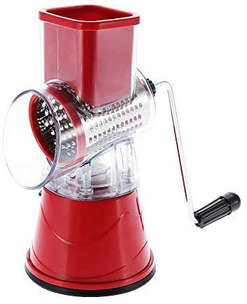 Râpe à légumes Manuelle rotative avec 3 Lames rotatives en Acier Inoxydable pour Fromage et légumes Rouge