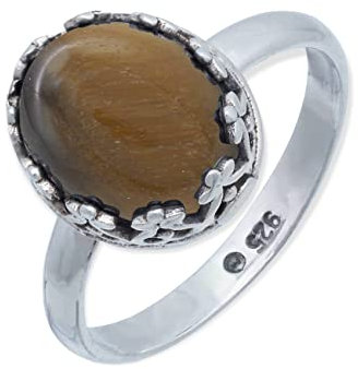 mantraroma Damen Ring 925 Silber Tigerauge Edelstein braun dezent verspielt