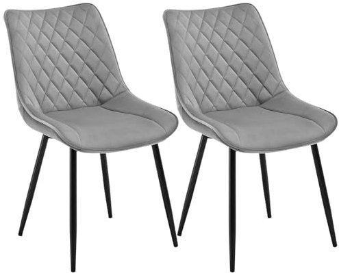WOLTU Esszimmerstühle 2er Set, Küchenstühle, Wohnzimmerstühle, Polsterstühle mit Rückenlehne, für Esszimmer, Küche, Wohnzimmer, Büro, Sitzfläche aus Samt, Metallbeine, Hellgrau BH209hgr-2