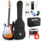 Donner Juego de guitarra eléctrica de 39 pulgadas para principiantes zurdos, pastillas S-S-H con amplificador, bolsa, correa, cuerdas, afinador, cable, púas, DST100