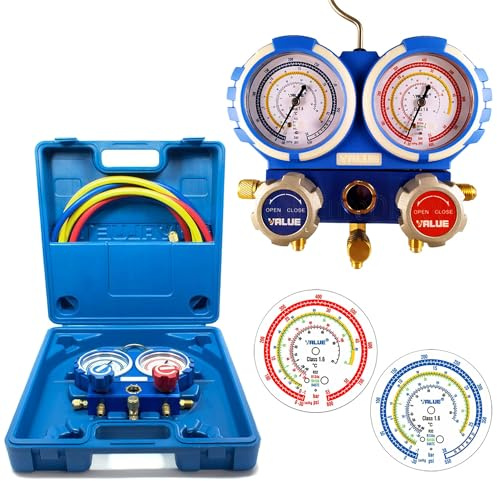 Wigam Manometro per Condizionamento d'Aria, Gruppo Manometrico, R32, R410A, R407C, Kit 2 Tubi