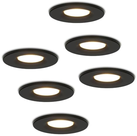 HOFTRONIC - 6er Venezia LED Einbaustrahler Flach 45mm Schwarz 230V - IP65 Wasserdicht - 6W 650 Lumen - 2700K Extra Warmweiß - Dimmbar Spots für Badezimmer, Außenbereich, Küche, Wohnzimmer