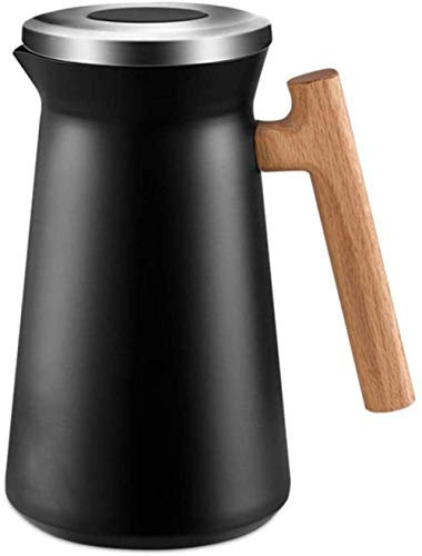 Thermos 1 Liter doppelwandige Kaffeekanne aus Edelstahl 12-24 Stunden Wärmespeicherung Thermoskanne mit Holzgriff Thermoskanne Wasserkanne für Kaffee, Tee und Getränke, schwarz