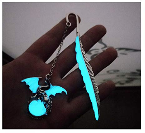 Vintage Feder Drache Metall Lesezeichen, Glow in The Dark Dragon Geschenk, Fantasy Lesezeichen Geschenke, Cool für Frauen Männer, Leseliebhaber (Antik Silber Drache)