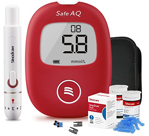Blood Sugar Monitor, sinocare Safe AQ Smart Blood Glucose Monitor, Diabetes Testing Kit, 50pcs Test Strips 50pcs Twist Lans., 5s Testing Blood Sugar Test Kit, No Coding, Glucometer Display in mmol/l