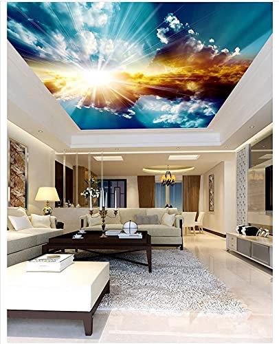Picnelt 3D Decke Tapete Blauer Himmel Weiße Wolken Wohnzimmer Wandtatze Wandaufkleber