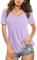 Beluring Damen Kurzarm T-Shirt V-Ausschnitt V Ausschnitt Shirt Kurzarm Sexy Tshirt, Lavendel L
