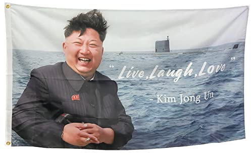 SYII Live Laugh Love Kim Jong Un Flagge, 90 x 150 cm, doppelseitig, langlebig, Polyester-Flaggen mit 4 Messingösen, für Außen- und Innenbereich, Banner für Zimmer, Studentenwohnheim