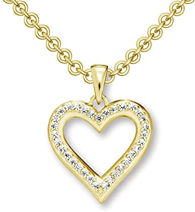 Herzkette Gold 925 Kette Zirkonia Stein Damen +GRATIS Etui mit Gravur Echt Herzanhänger Herzchenkette Halskette Goldkette Gelbgold vergoldet Herz Anhänger Frau Frauen Freundin klein FF522