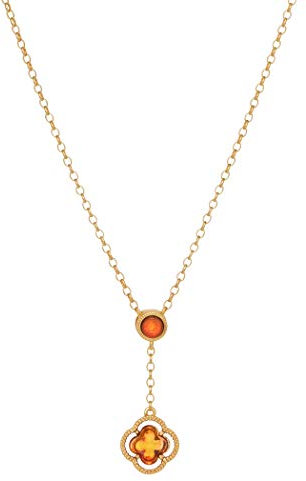 ANDANTE Premium Collection - Echter OSTSEE Bernstein Halskette und Kettenanhänger in 925 Sterling Silber 14K Gold - längenverstellbar ** Kleeblatt ** Zertifiziert - Gold des Meeres - Farbe COGNAC