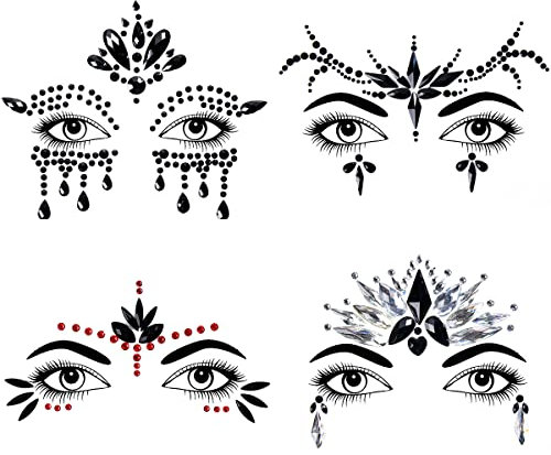 Bowitzki Halloween Face Jewels Festival Design Women Mermaid Face Gems Rhinestone Crystals Stickers Eyes Body Temporary Tattoos (4 Set B)